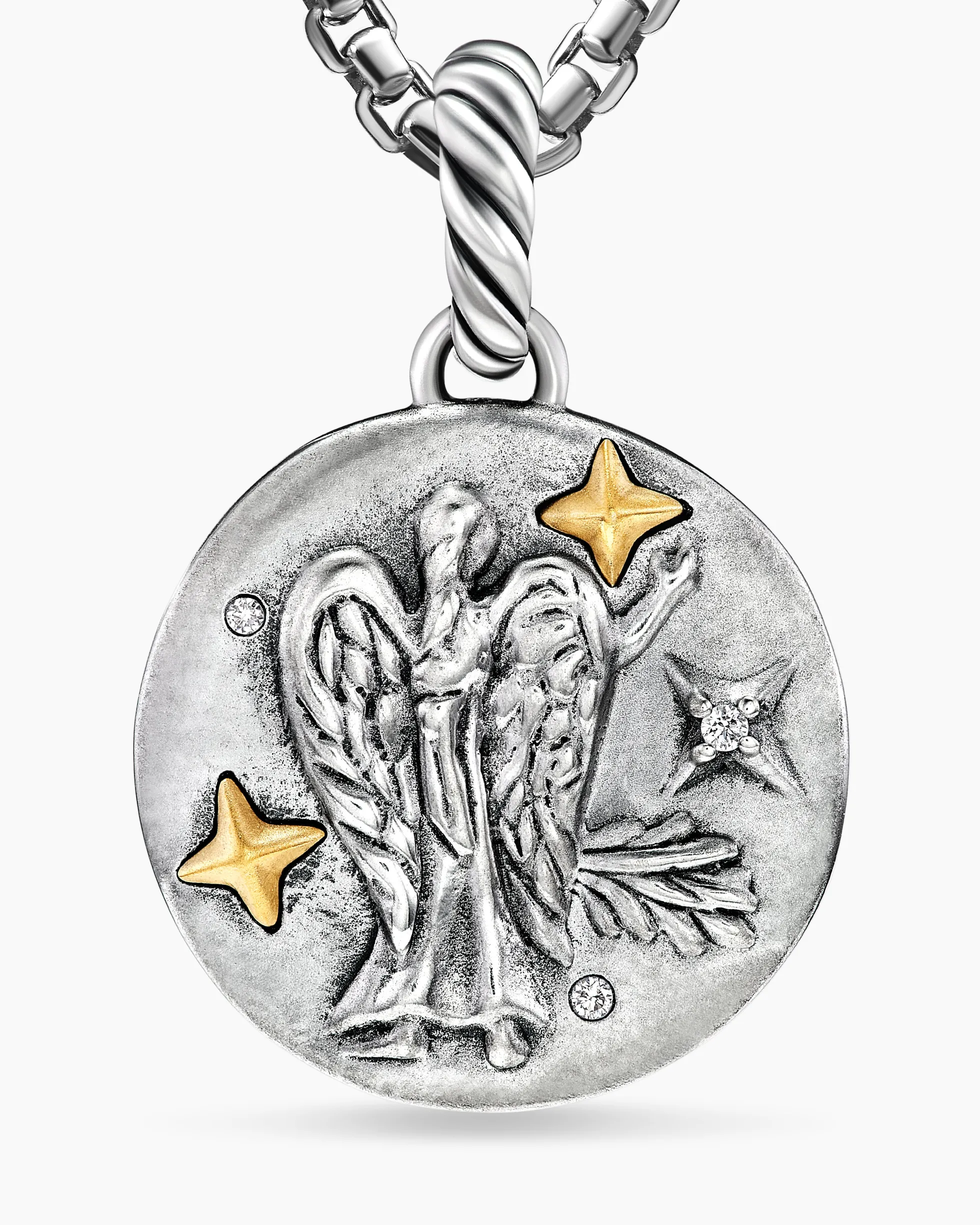 Virgo Amulet Sterling Silver with 18K Yellow Gold and Diamonds, 19mm