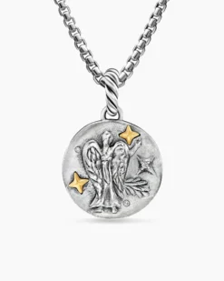 Virgo Amulet Sterling Silver with 18K Yellow Gold and Diamonds, 19mm
