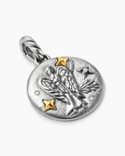 Virgo Amulet Sterling Silver with 18K Yellow Gold and Diamonds, 19mm