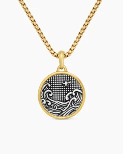 Water and Fire Duality Amulet Sterling Silver with 18K Yellow Gold, 24mm