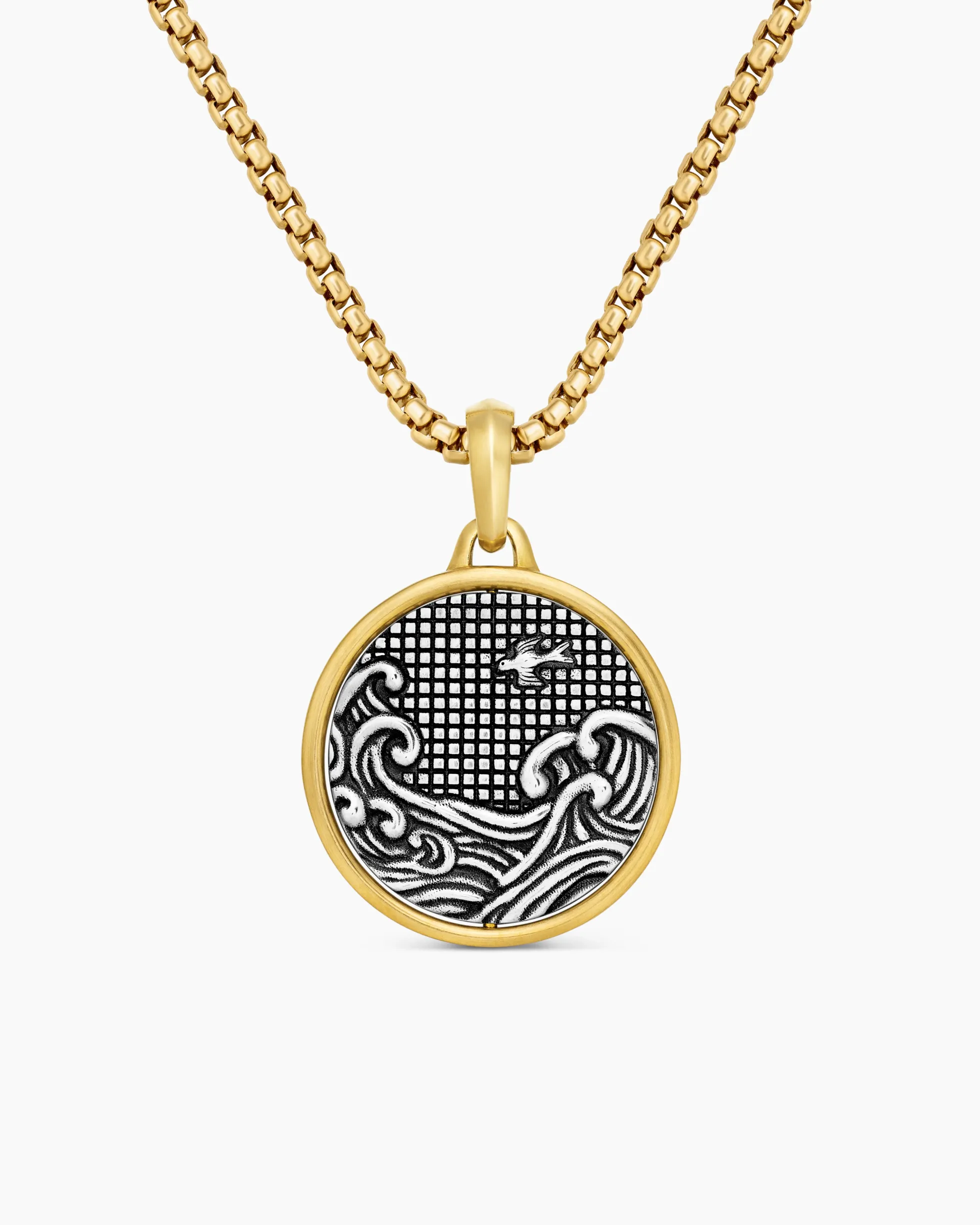 Water and Fire Duality Amulet Sterling Silver with 18K Yellow Gold, 24mm