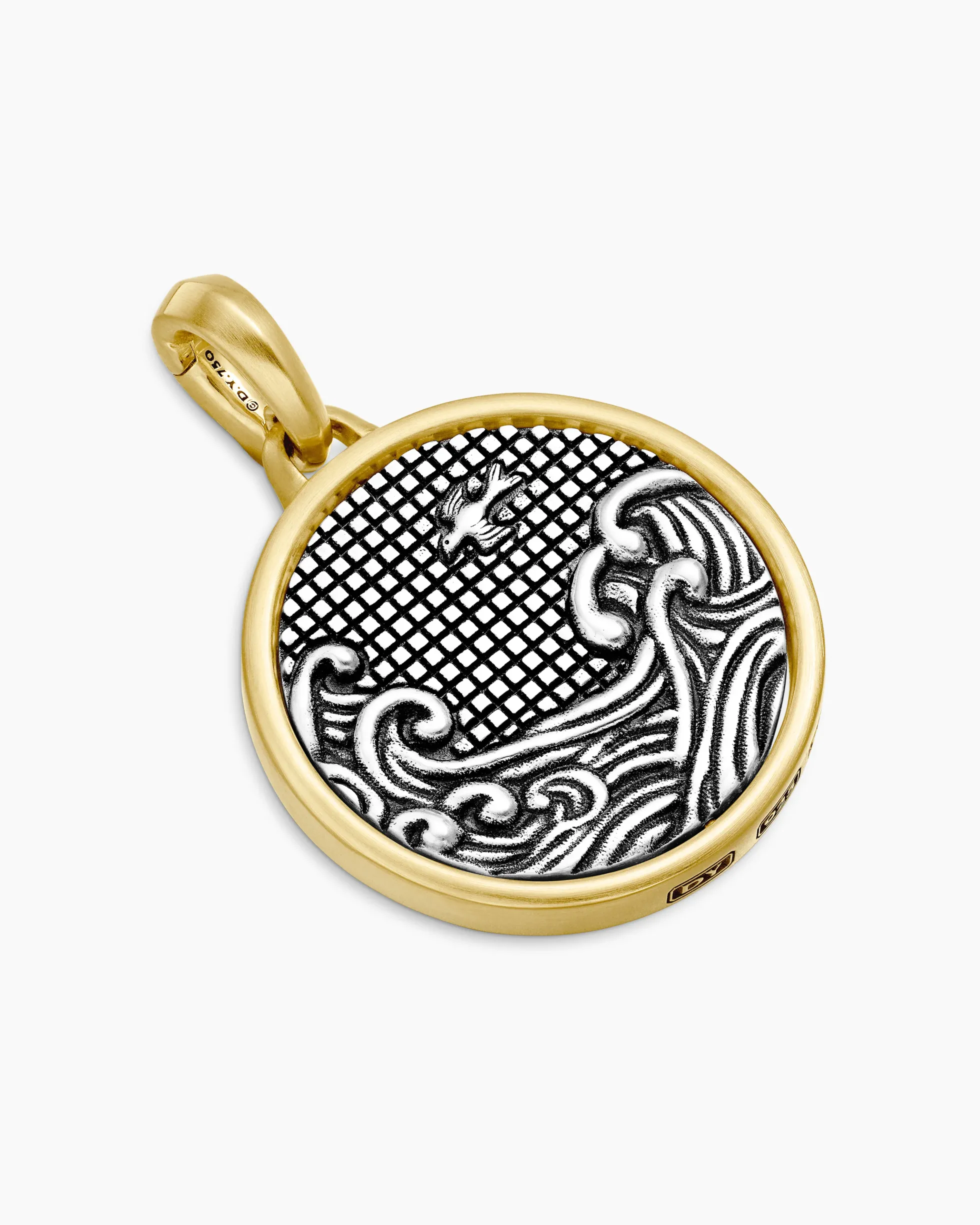 Water and Fire Duality Amulet Sterling Silver with 18K Yellow Gold, 24mm