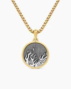 Water and Fire Duality Amulet Sterling Silver with 18K Yellow Gold, 24mm