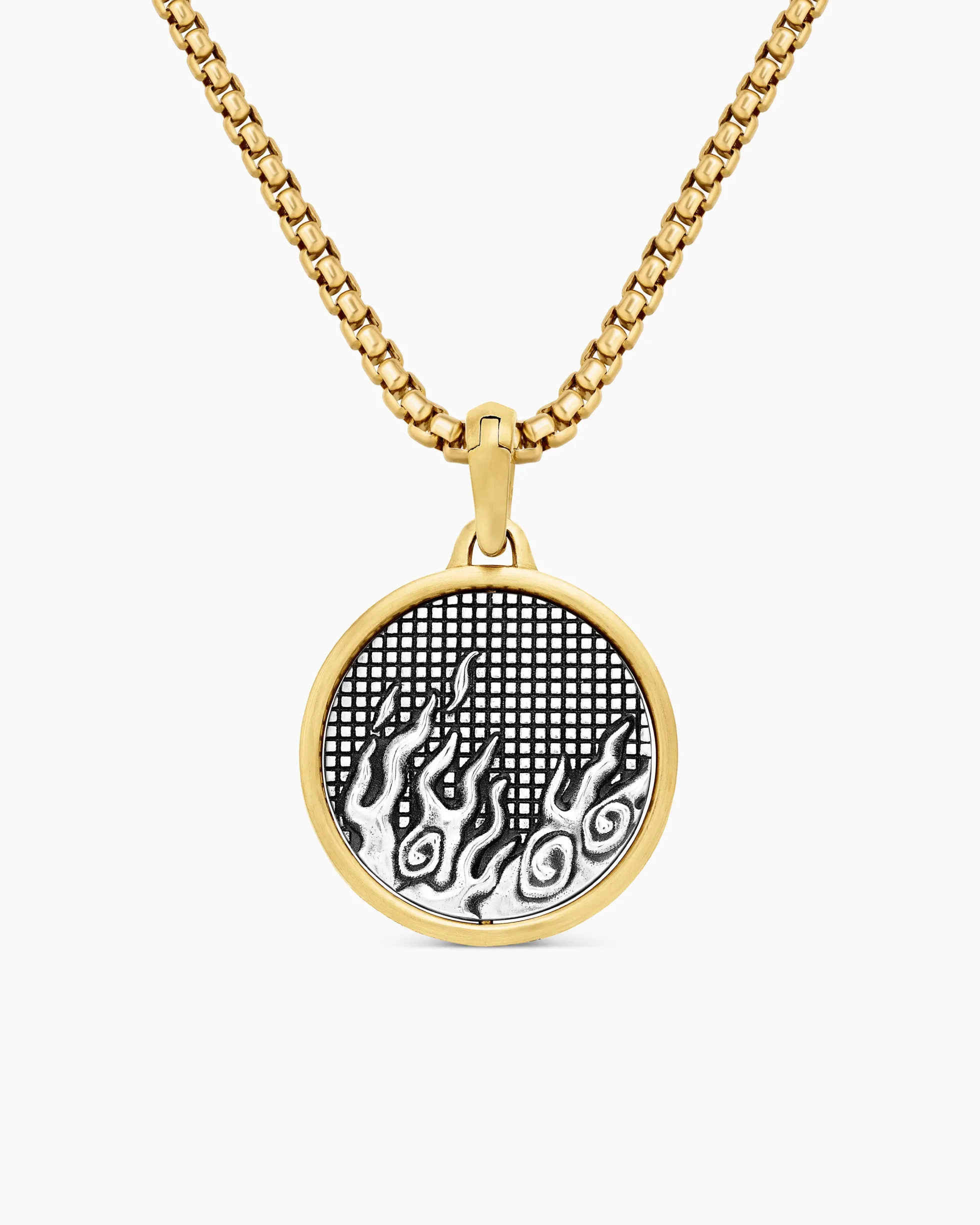 Water and Fire Duality Amulet Sterling Silver with 18K Yellow Gold, 24mm