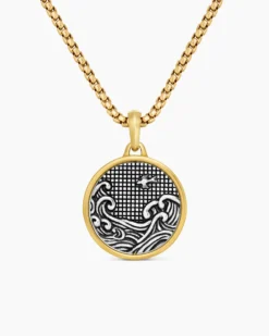 Water and Fire Duality Amulet Sterling Silver with 18K Yellow Gold, 24mm