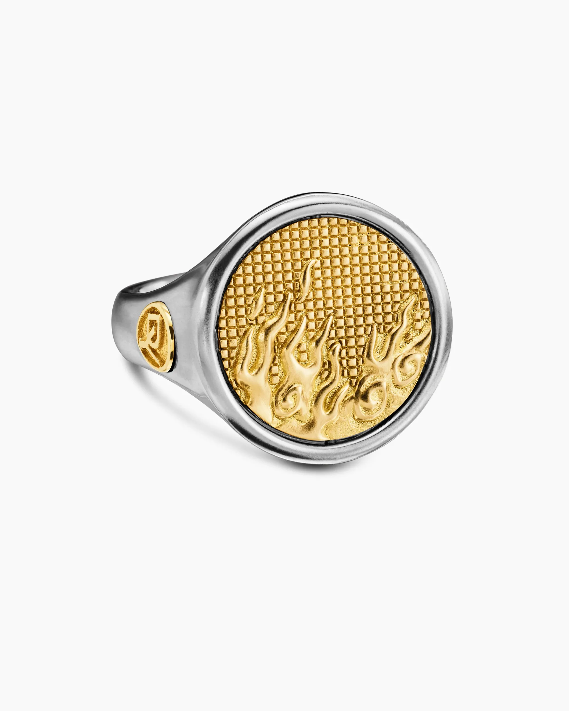 Water and Fire Duality Signet Ring Sterling Silver with 18K Yellow Gold, 20mm