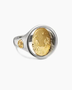 Water and Fire Duality Signet Ring Sterling Silver with 18K Yellow Gold, 20mm