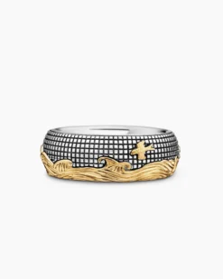 Waves Band Ring Sterling Silver with 18K Yellow Gold, 8.7mm
