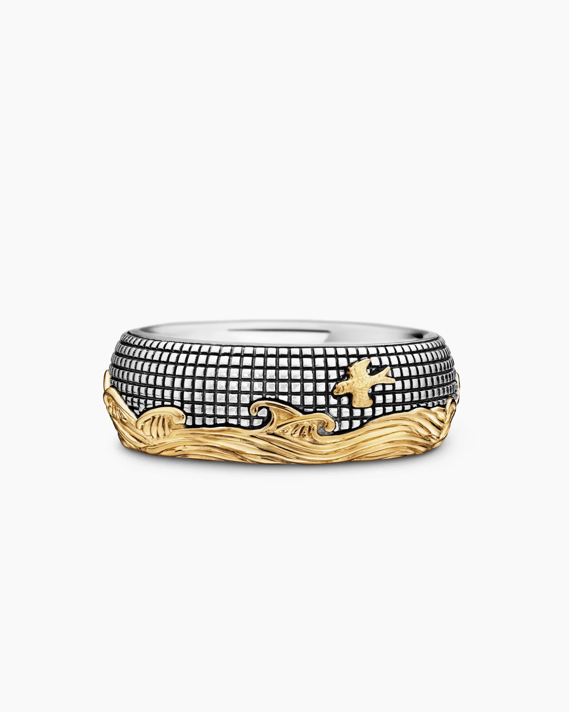 Waves Band Ring Sterling Silver with 18K Yellow Gold, 8.7mm