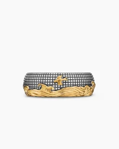Waves Band Ring Sterling Silver with 18K Yellow Gold, 8.7mm