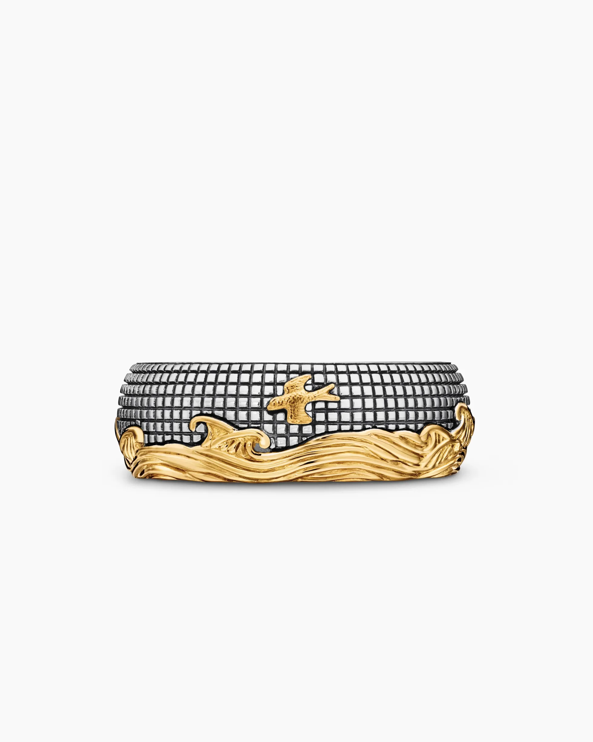Waves Band Ring Sterling Silver with 18K Yellow Gold, 8.7mm