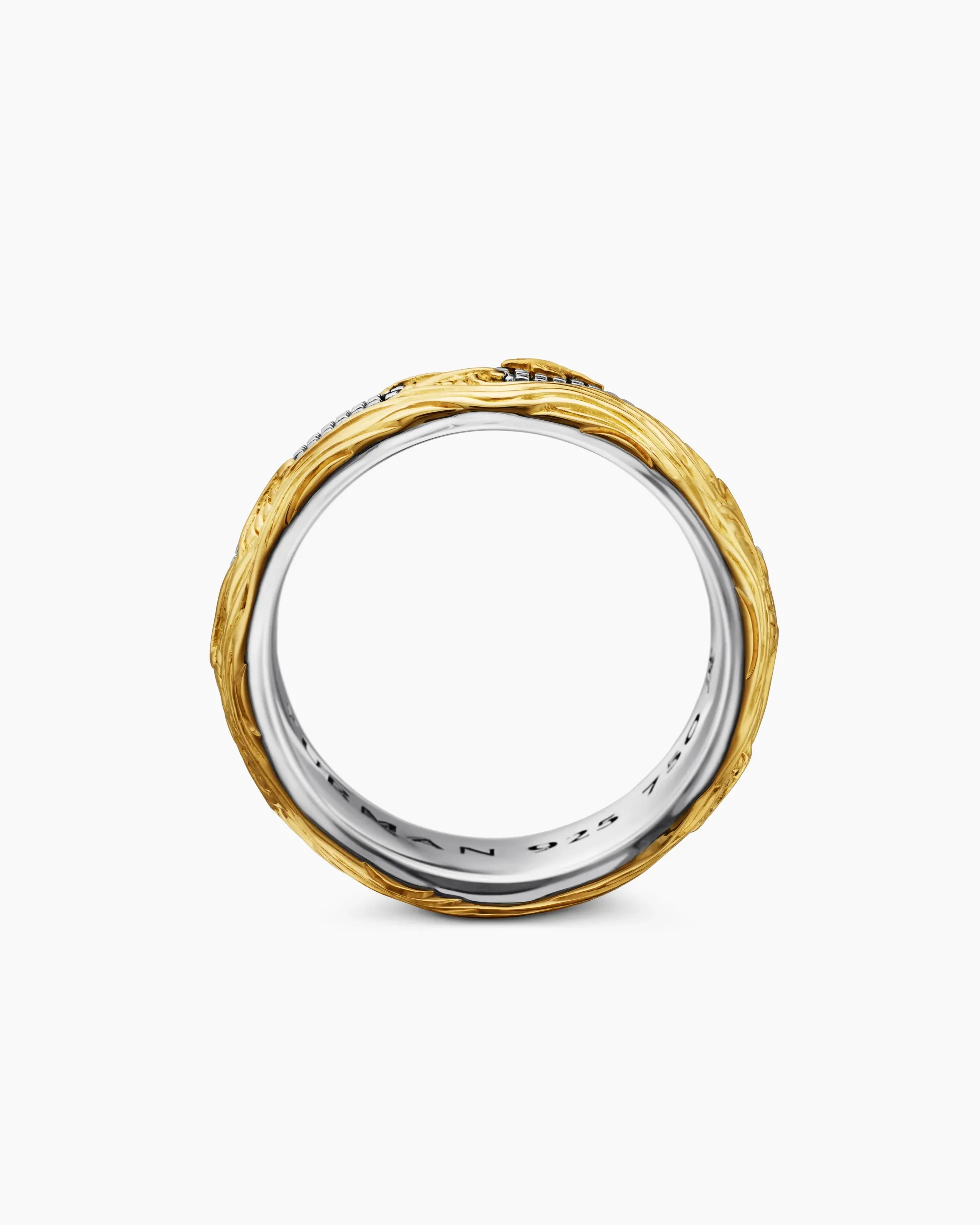 Waves Band Ring Sterling Silver with 18K Yellow Gold, 8.7mm
