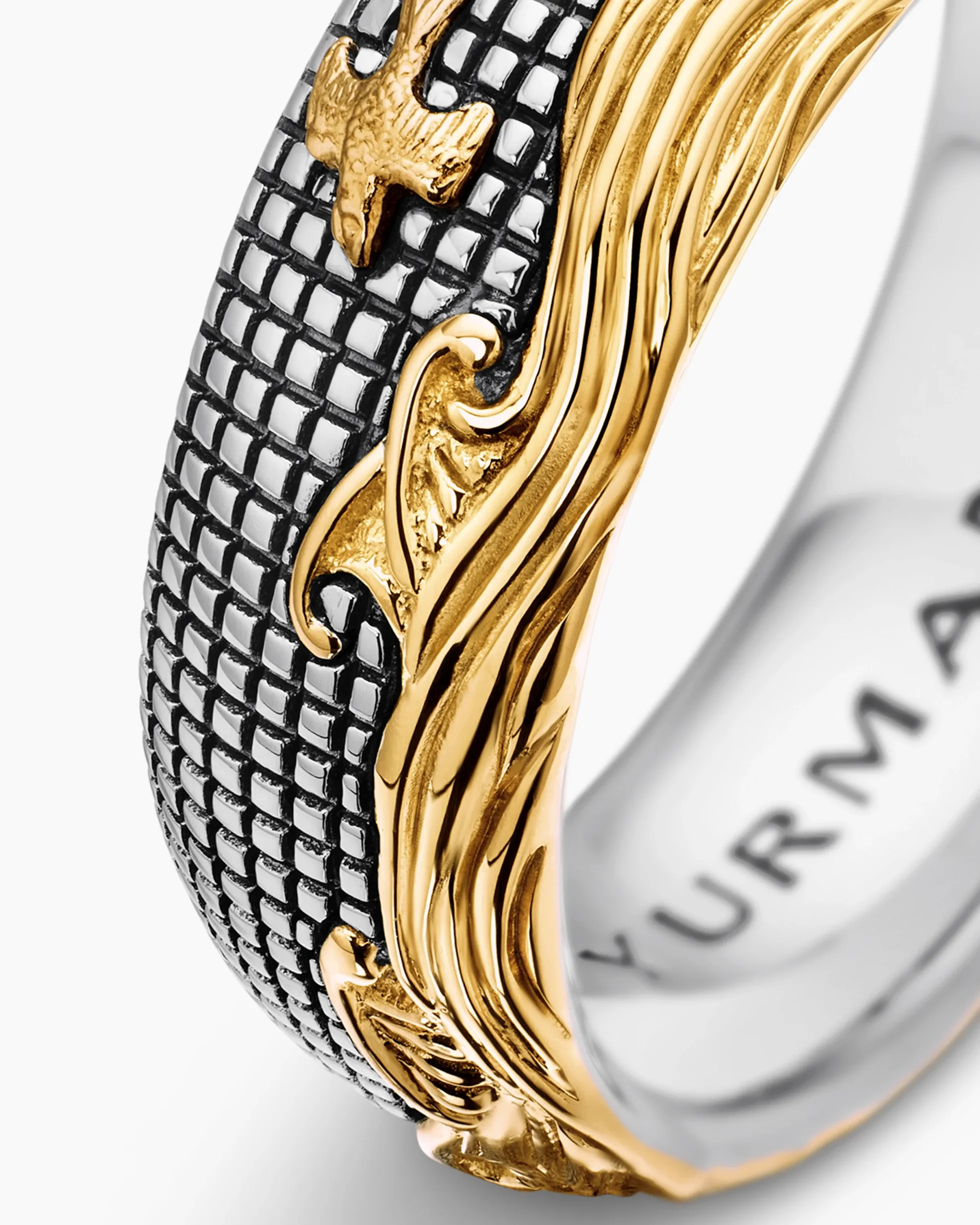 Waves Band Ring Sterling Silver with 18K Yellow Gold, 8.7mm