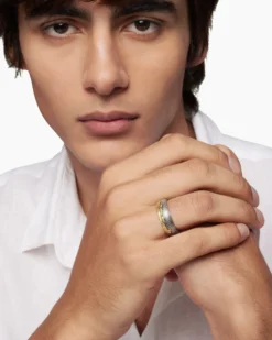 Waves Band Ring Sterling Silver with 18K Yellow Gold, 8.7mm