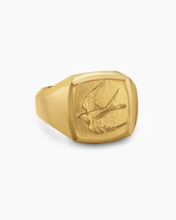 Waves Bird Pinky Ring 18K Yellow Gold, 14mm