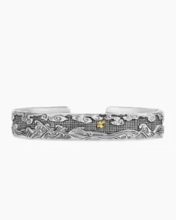 Waves Cuff Bracelet Sterling Silver with 18K Yellow Gold, 12mm