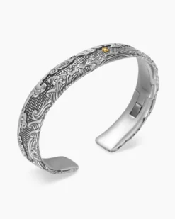 Waves Cuff Bracelet Sterling Silver with 18K Yellow Gold, 12mm
