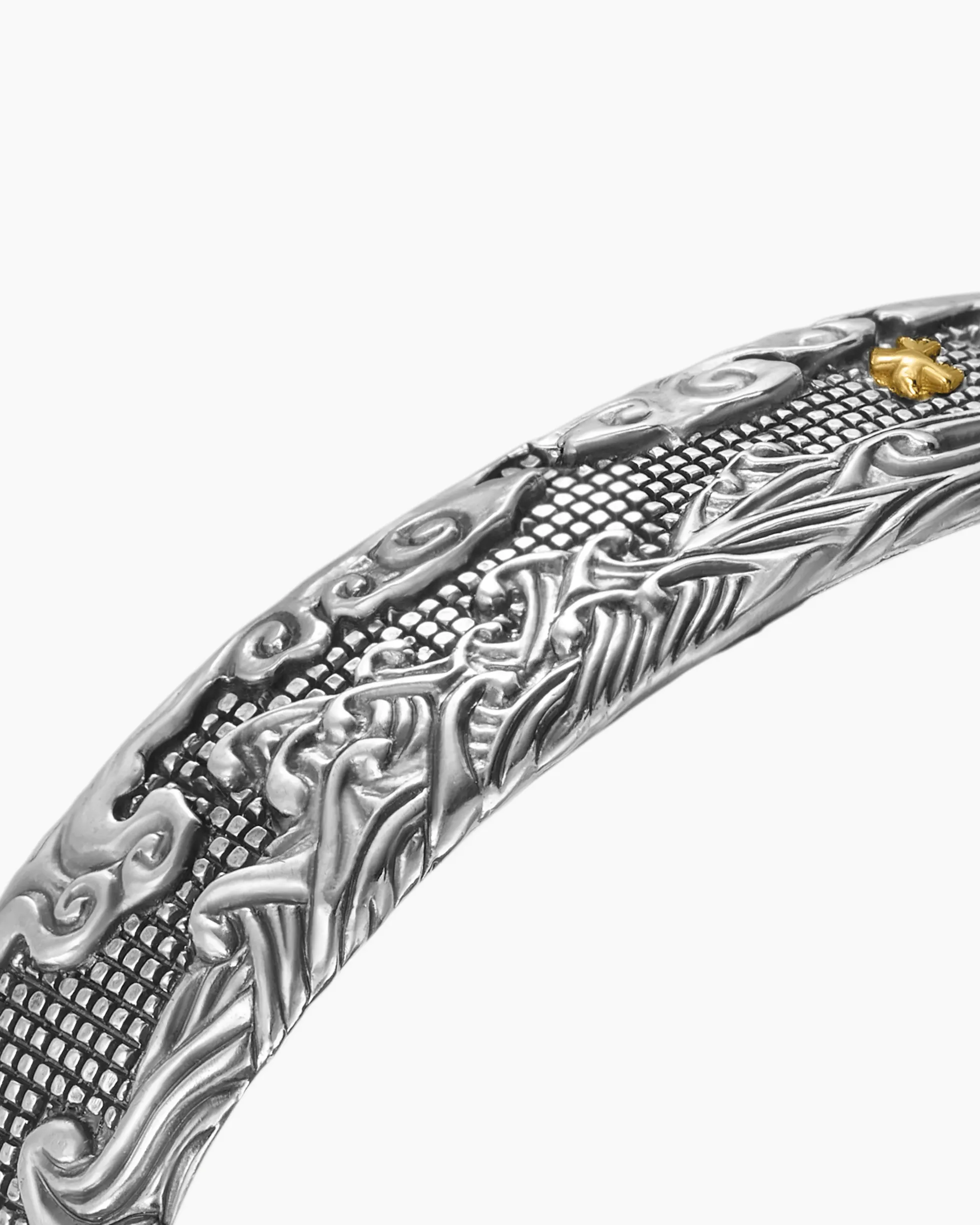 Waves Cuff Bracelet Sterling Silver with 18K Yellow Gold, 12mm