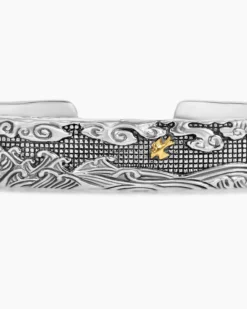 Waves Cuff Bracelet Sterling Silver with 18K Yellow Gold, 12mm
