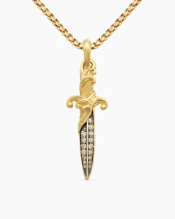 Waves Dagger Amulet 18K Yellow Gold with Cognac Diamonds, 44mm