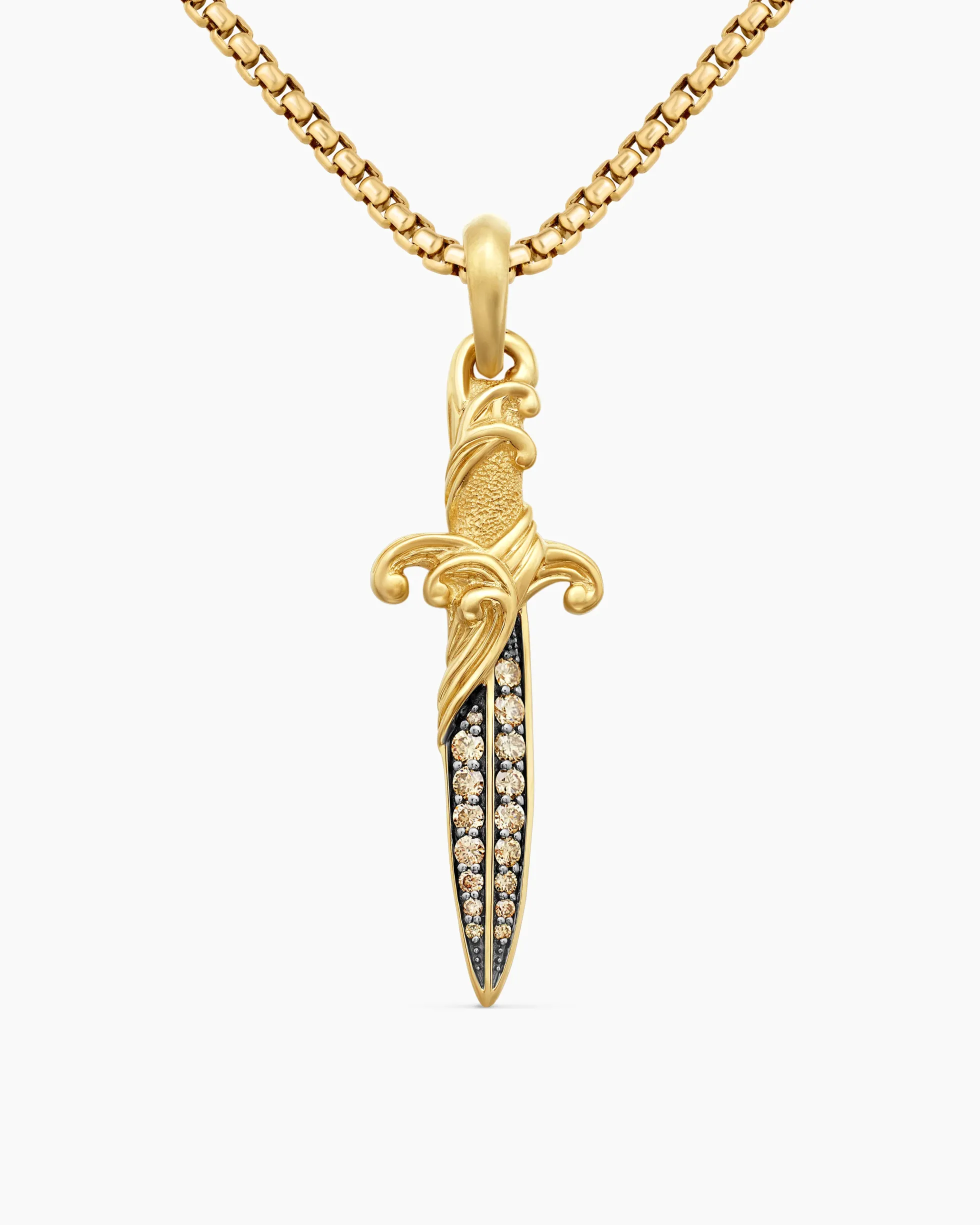 Waves Dagger Amulet 18K Yellow Gold with Cognac Diamonds, 44mm