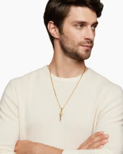 Waves Dagger Amulet 18K Yellow Gold with Cognac Diamonds, 44mm