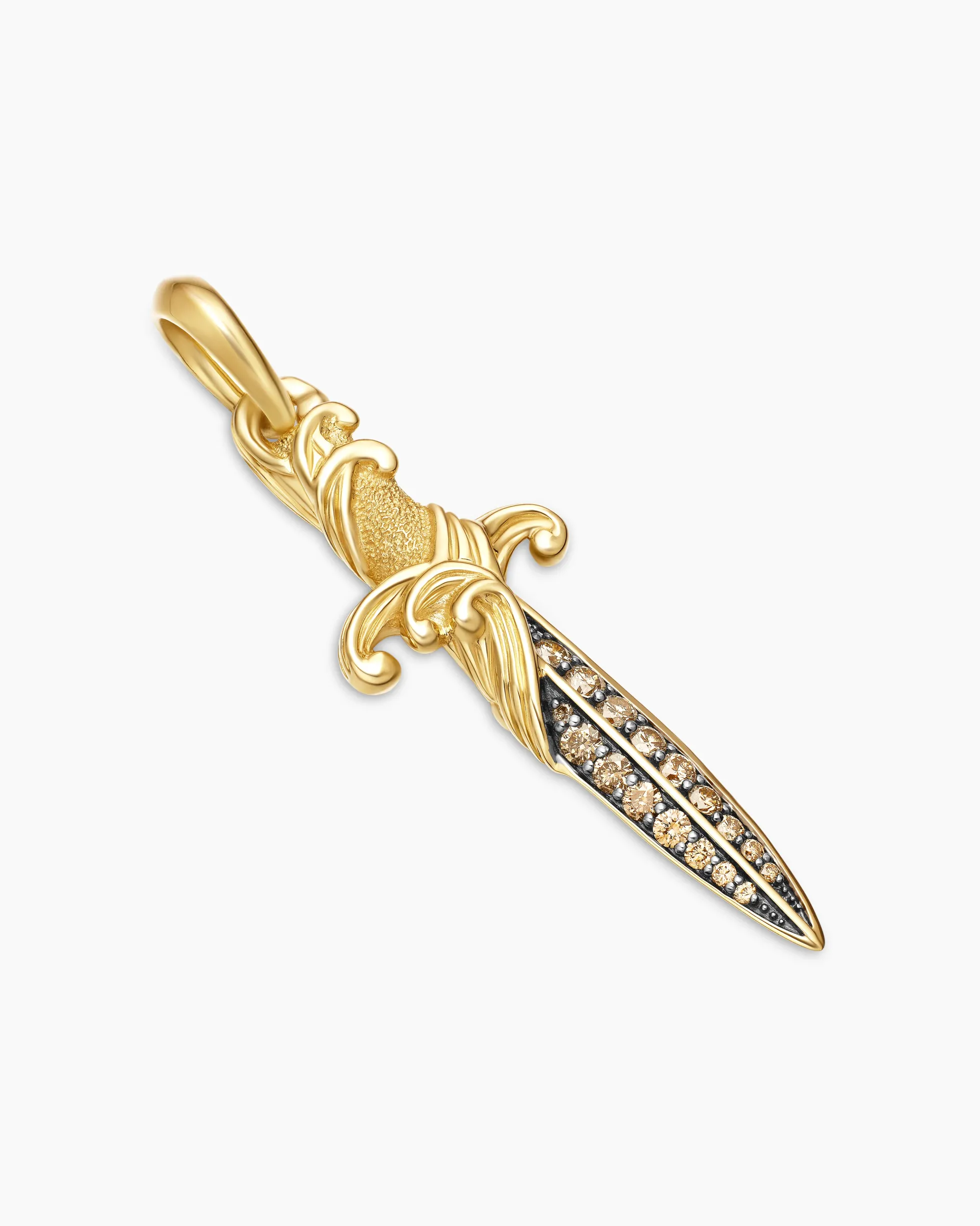 Waves Dagger Amulet 18K Yellow Gold with Cognac Diamonds, 44mm