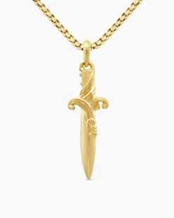 Waves Dagger Amulet 18K Yellow Gold with Cognac Diamonds, 44mm