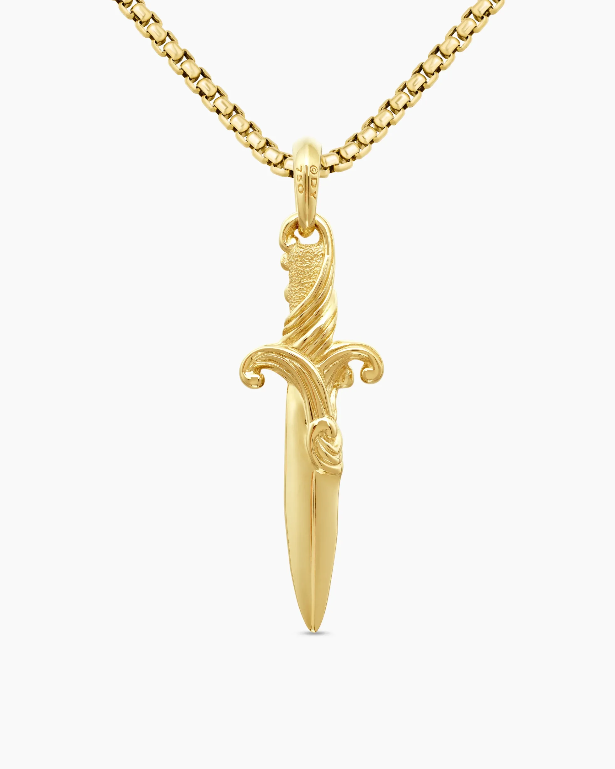 Waves Dagger Amulet 18K Yellow Gold with Cognac Diamonds, 44mm