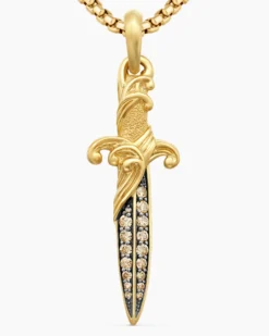 Waves Dagger Amulet 18K Yellow Gold with Cognac Diamonds, 44mm