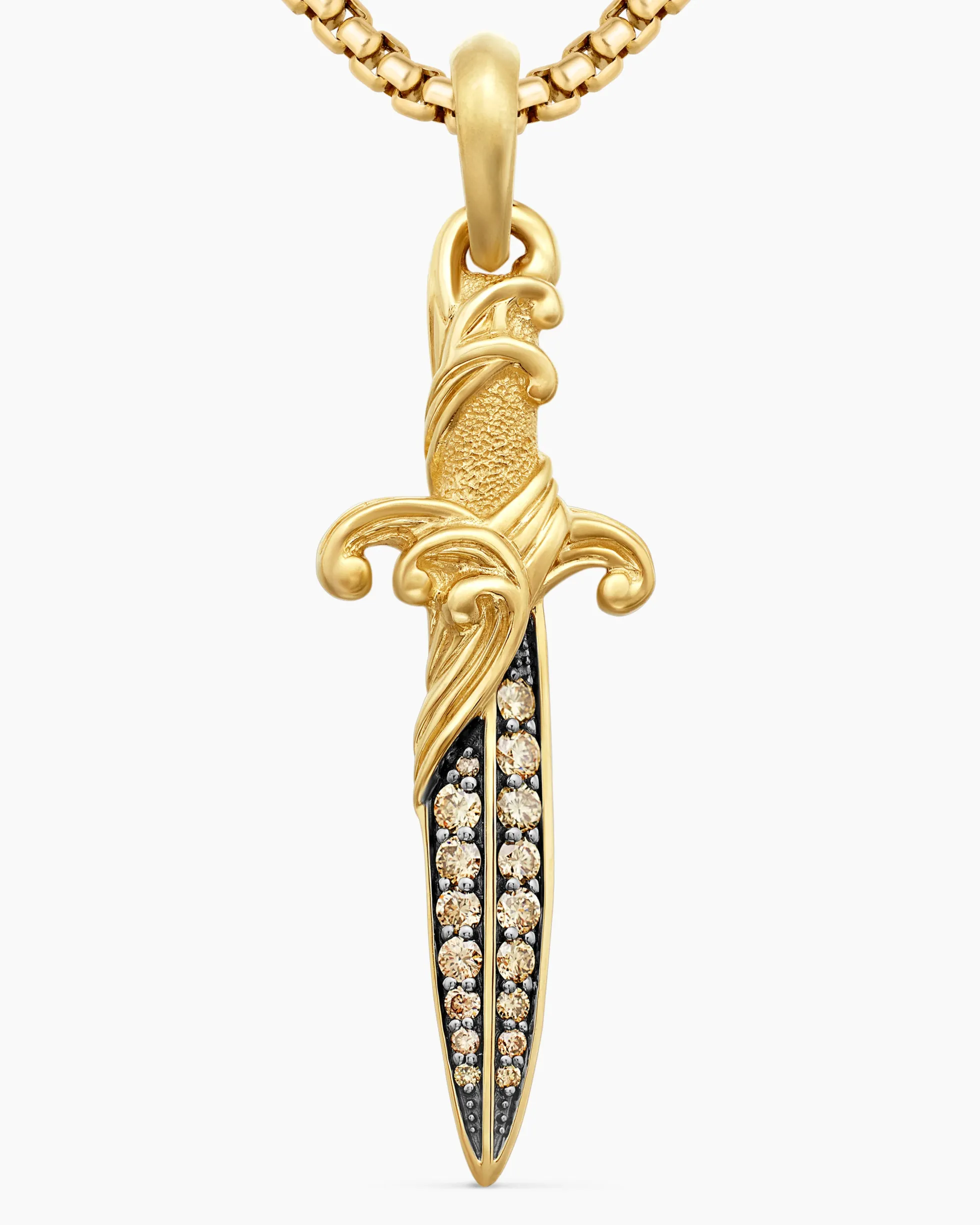 Waves Dagger Amulet 18K Yellow Gold with Cognac Diamonds, 44mm