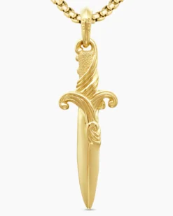 Waves Dagger Amulet 18K Yellow Gold with Cognac Diamonds, 44mm