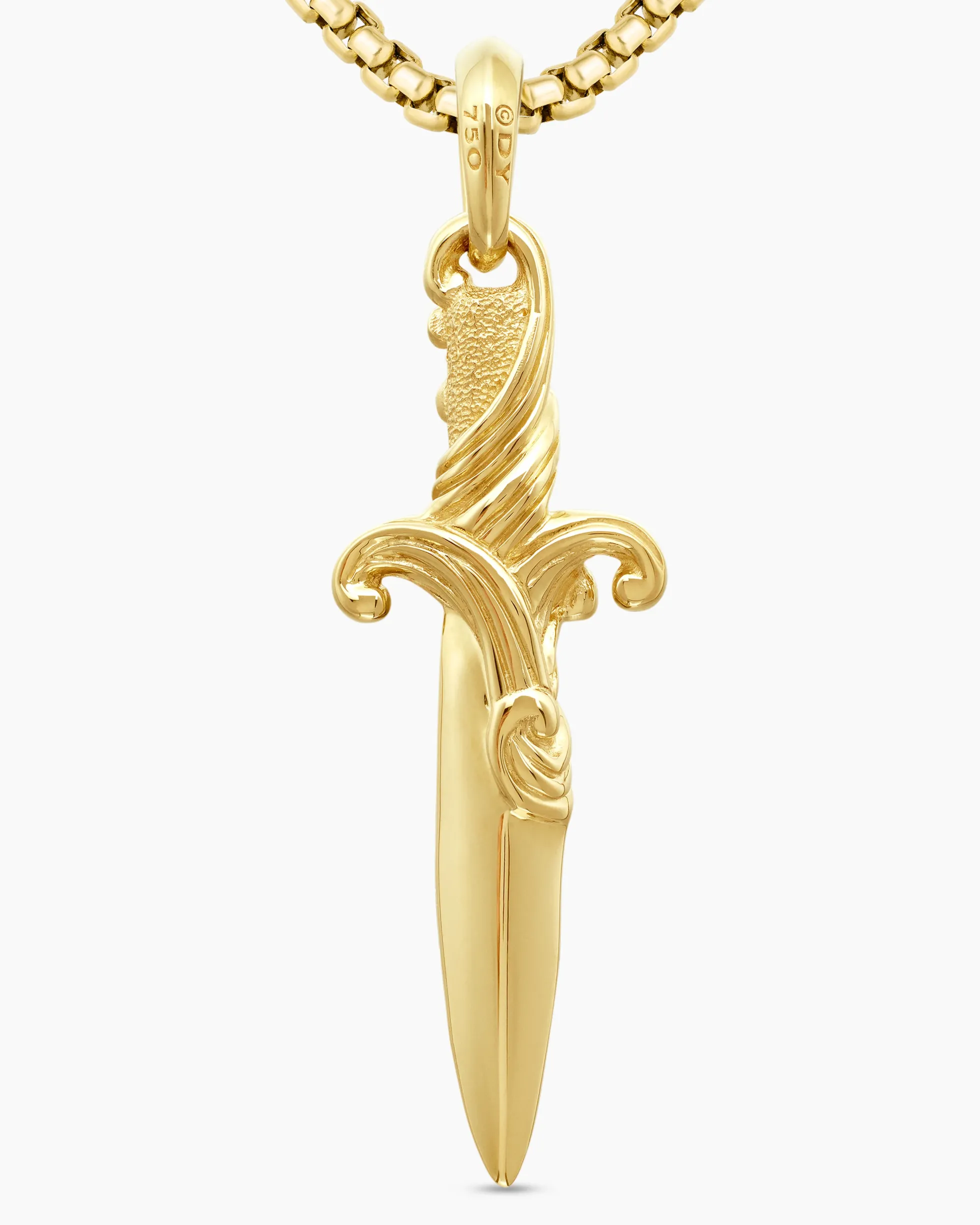 Waves Dagger Amulet 18K Yellow Gold with Cognac Diamonds, 44mm