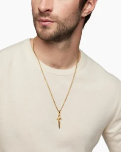 Waves Dagger Amulet 18K Yellow Gold with Cognac Diamonds, 44mm