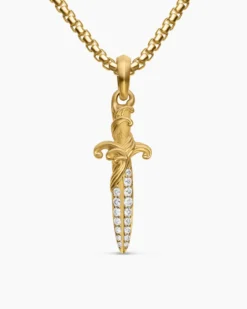 Waves Dagger Amulet 18K Yellow Gold with Diamonds, 31mm