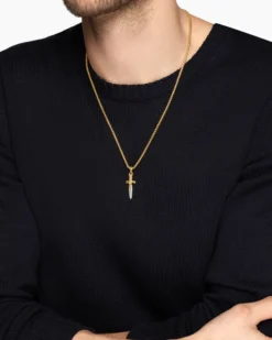 Waves Dagger Amulet 18K Yellow Gold with Diamonds, 31mm
