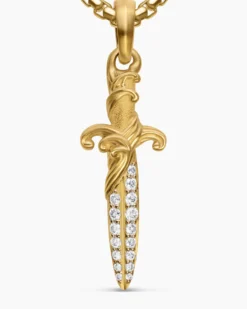 Waves Dagger Amulet 18K Yellow Gold with Diamonds, 31mm