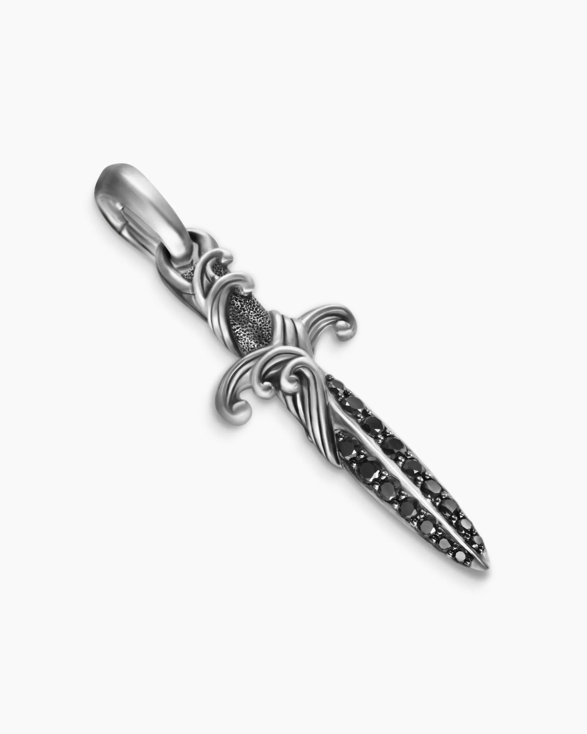 Waves Dagger Amulet Sterling Silver with Black Diamonds, 31mm