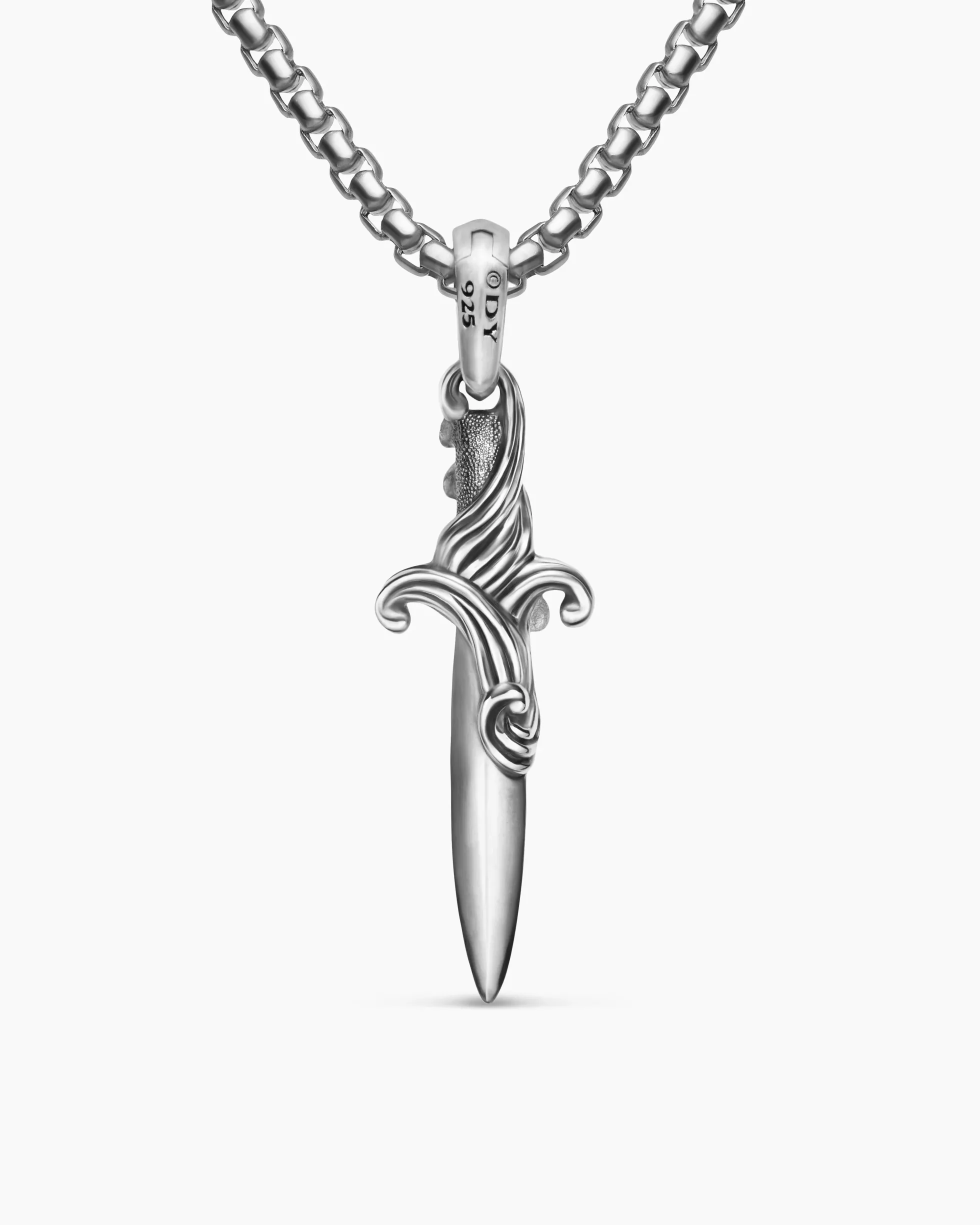 Waves Dagger Amulet Sterling Silver with Black Diamonds, 31mm