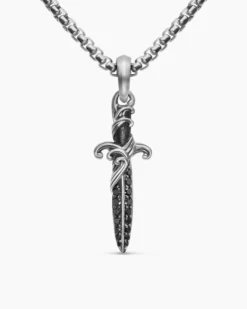 Waves Dagger Amulet Sterling Silver with Black Diamonds, 31mm