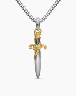 Waves Dagger Amulet Sterling Silver with 18K Yellow Gold, 31mm