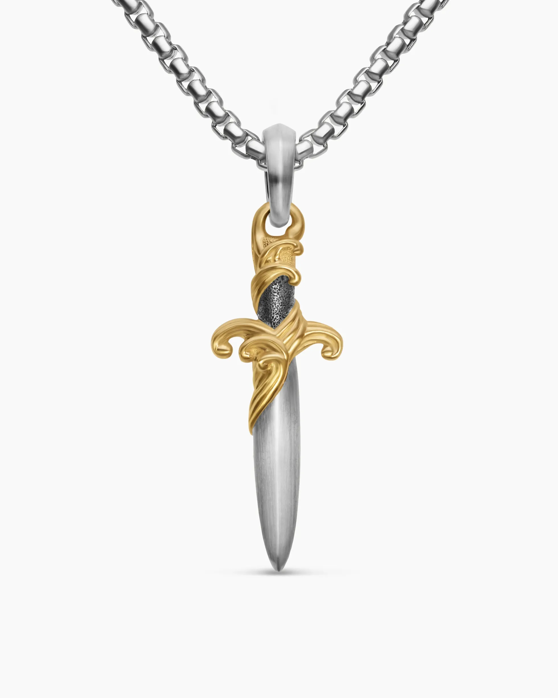 Waves Dagger Amulet Sterling Silver with 18K Yellow Gold, 31mm