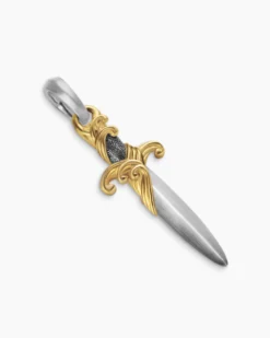 Waves Dagger Amulet Sterling Silver with 18K Yellow Gold, 31mm