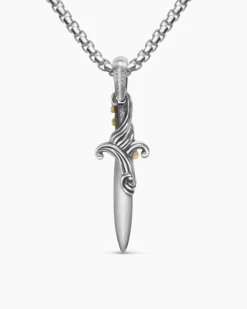Waves Dagger Amulet Sterling Silver with 18K Yellow Gold, 31mm