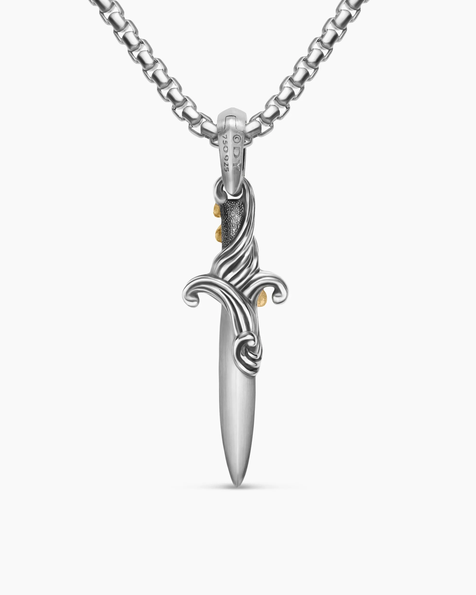 Waves Dagger Amulet Sterling Silver with 18K Yellow Gold, 31mm