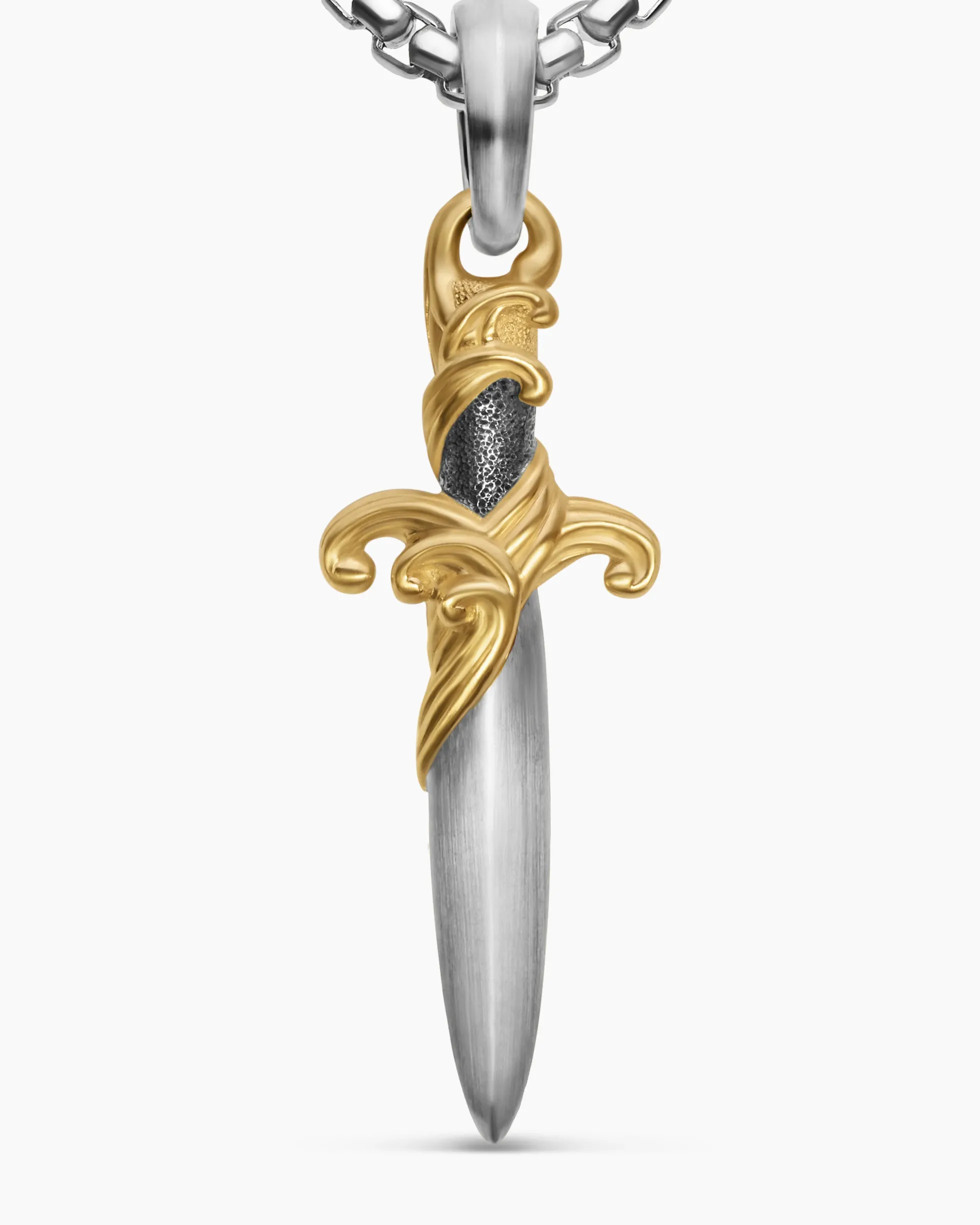 Waves Dagger Amulet Sterling Silver with 18K Yellow Gold, 31mm