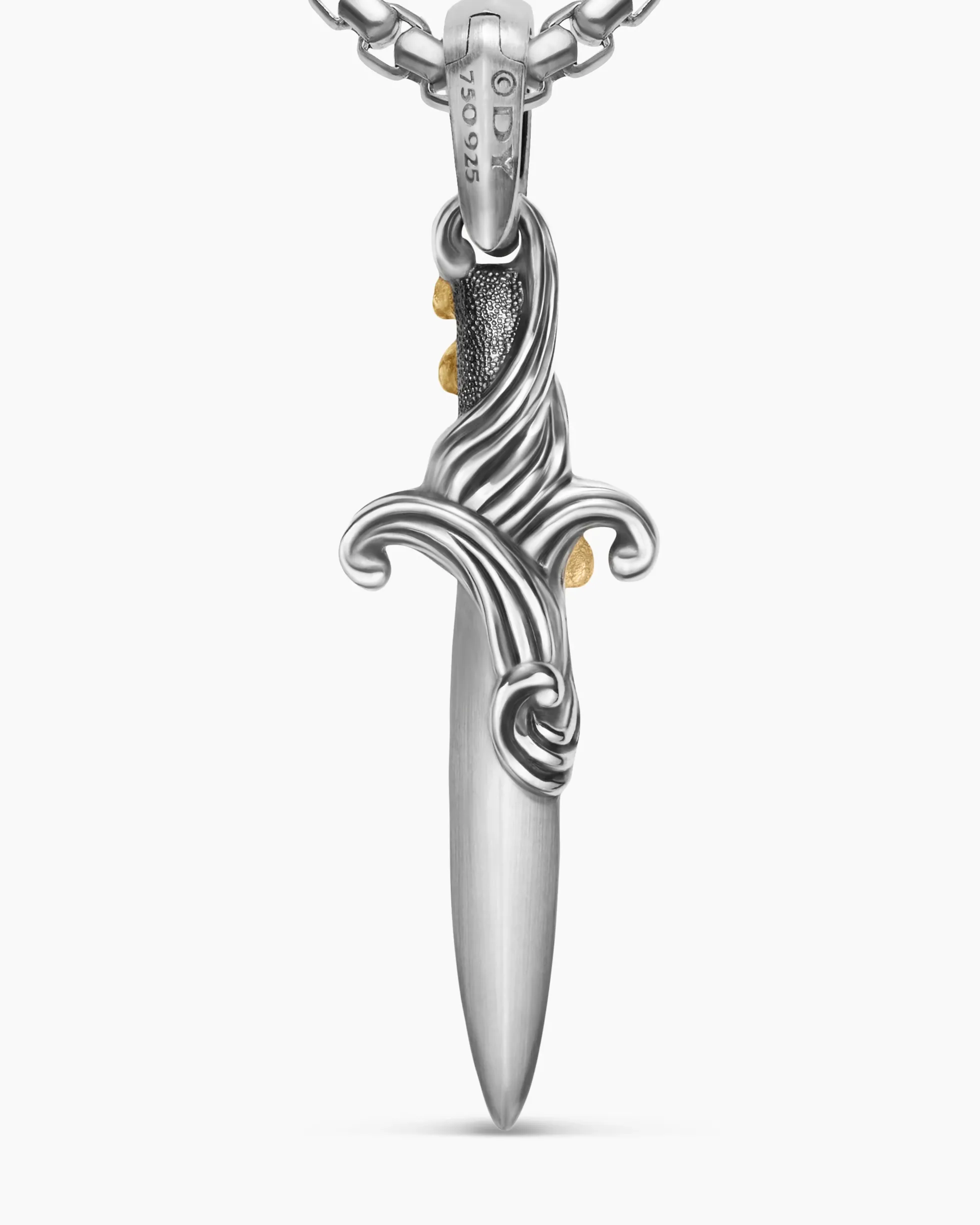 Waves Dagger Amulet Sterling Silver with 18K Yellow Gold, 31mm