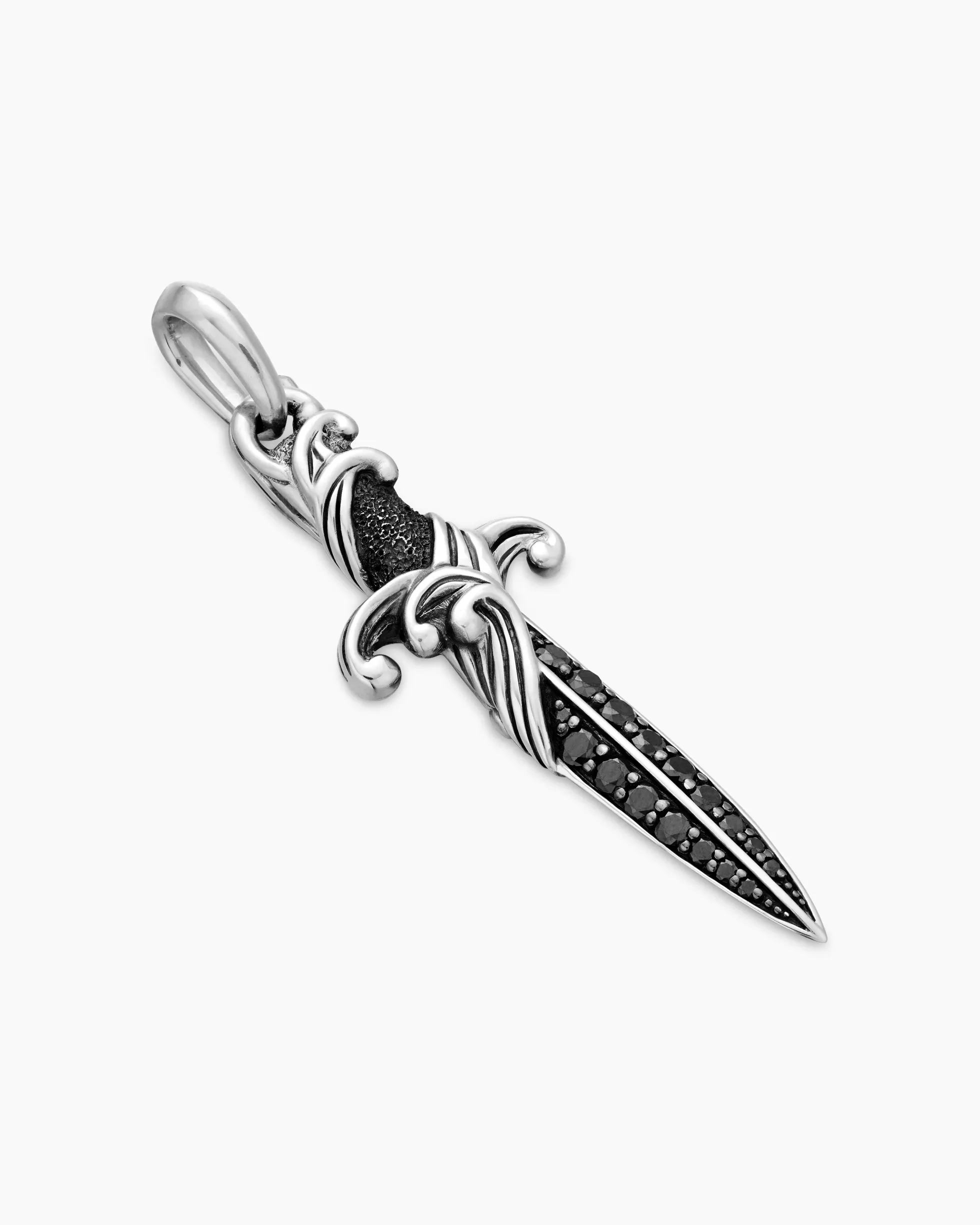 Waves Dagger Amulet Sterling Silver with Black Diamonds, 44mm