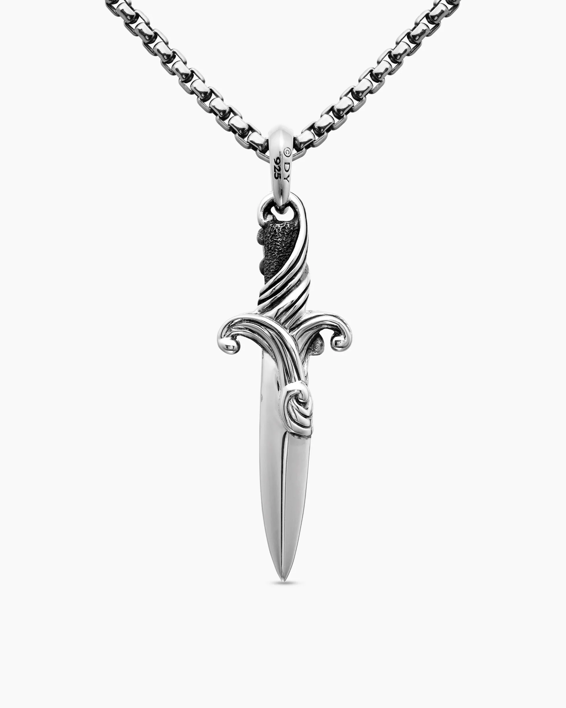 Waves Dagger Amulet Sterling Silver with Black Diamonds, 44mm