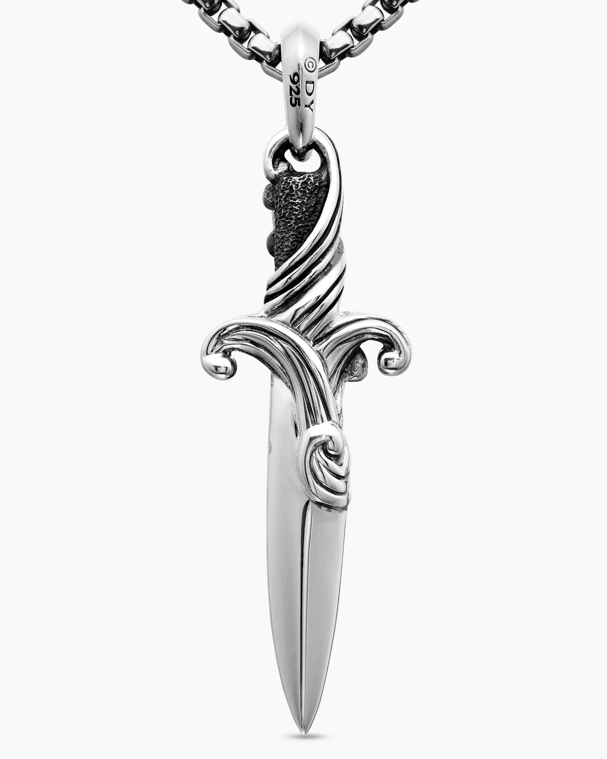 Waves Dagger Amulet Sterling Silver with Black Diamonds, 44mm